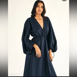 Zara Deep Blue V-Neck Dress